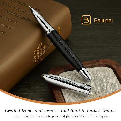 BEILUNER 318 Luxury Pen, Elegant Look,Hand-Stitched Premium Leather-Black - color: Black