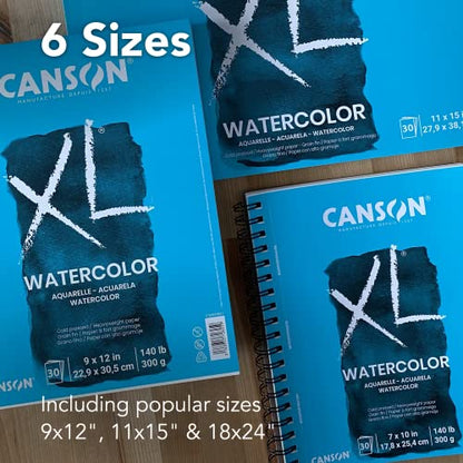 Canson XL Series Watercolor Textured Paper Pad for Paint, Pencil, Ink, Charcoal, Pastel, and Acrylic, Fold Over, 140 Pound,, 11” x 15”, 2 Pack, Fold-over Cover, 30 Sheets - size: 11x15 (Pack of 2)