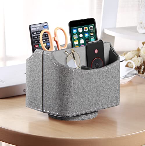 PU Leather 360° Rotatable Remote Control Holder,Nightstand TV Remote Caddy - color: D Gray