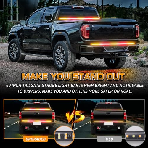 XRIDONSEN 60 inch Tailgate Strobe Lights Strip Amber Red Emergency Lights - color: Amber/Red