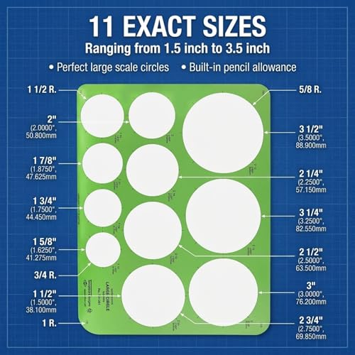 ALVIN, TD1201, Large Circles Guide Template, Drawing and Drafting Tool for Artists, Architects, Design and Drafting, 1.5" to 3.5" Scale - style: Large Circle Template