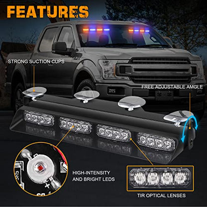 XRIDONSEN 2 in 1 2x 14 inch Strobe Light Bar - color: Amber/Blue
