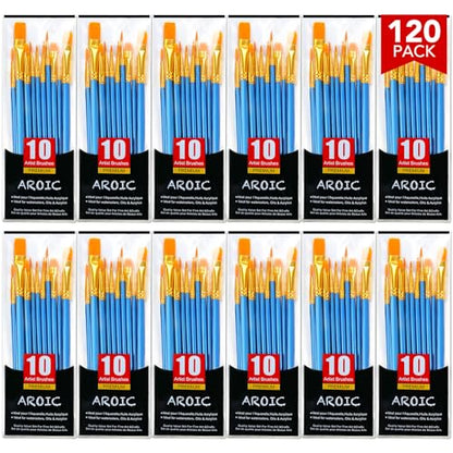 AROIC Acrylic Paint Brush Set, 12pack/120pcs Nylon Hair Paint Brushes - size: 120pcs-blue