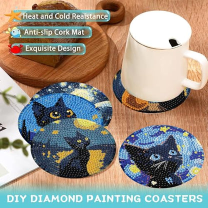 Ekuxom 8 Pcs Cat Diamond Art Coasters Kits with Holder - color: Cat