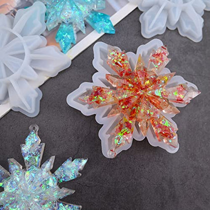 HUAKENER Christmas Resin Molds Silicone - 4 Pcs Big Snowflake Resin Mold