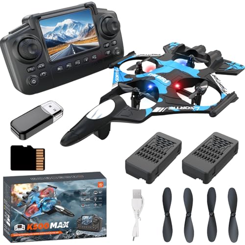 RC Plane with Camera,Build-in Screen,No Phone Needed,2 Batteries - color: screen blue