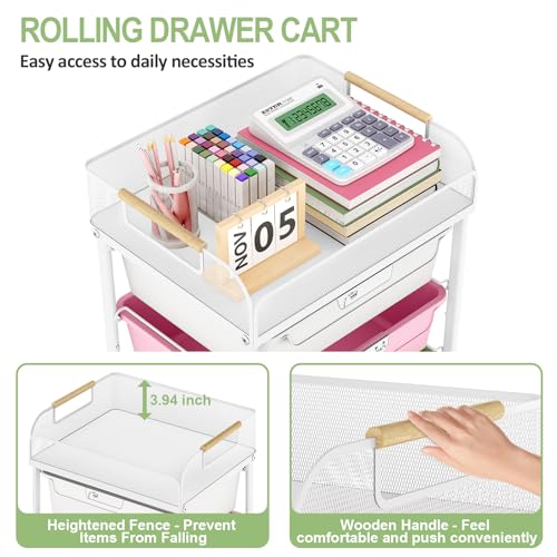 SYKIARIOL 4-Drawer Rolling Storage Cart with Mesh Top,Colourful - color: Colorful