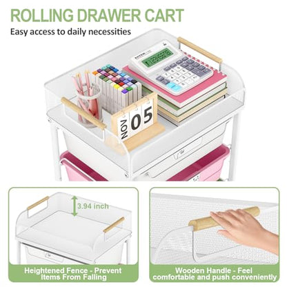 SYKIARIOL 4-Drawer Rolling Storage Cart with Mesh Top,Colourful - color: Colorful