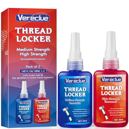 Thread Lock 50ml Blue and 50ml Red, Medium and Strong Strength Threadlocker, Fasteners Medium and High Strength Screw Compound to Prevent Loosening & Corrosion - style: Blue and Red