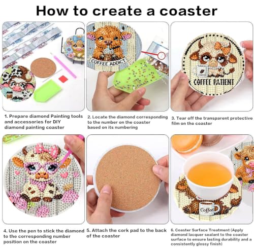 Diamond Art Coasters Kit for Adults, Diamond Painting Coasters - color: Cow-1