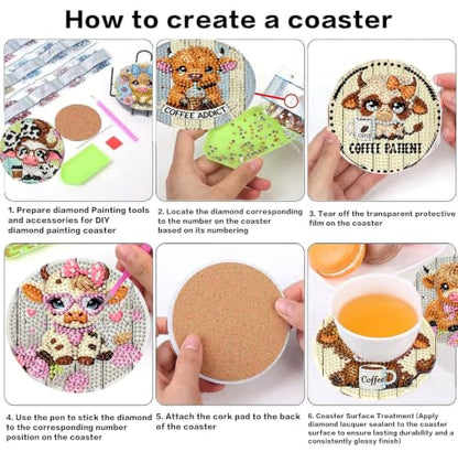 Diamond Art Coasters Kit for Adults, Diamond Painting Coasters - color: Cow-1