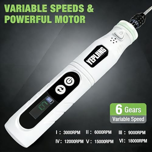 Cordless Rotary Tool, 3.7V Li-ion Electric DIY Mini Grinder Kit with Front LED Work Light, 6 Variable Speed, 68pcs Accessories USB Charging Multi-Tool with Universal Chuck Perfect for Light Duty