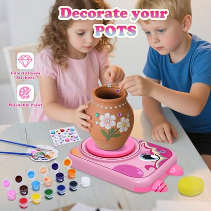Pottery Wheel for Kids, Unicorn Pottery Craft Kit with 3 Pack Air-Dry Clay