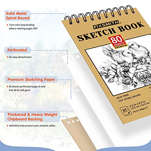 FIXSMITH 5.5"X8.5" Sketch Book, 160 Sheets (68 lb/100gsm), 2 Pack - color: Tan, size: 5.5"x8.5"-2 Pack