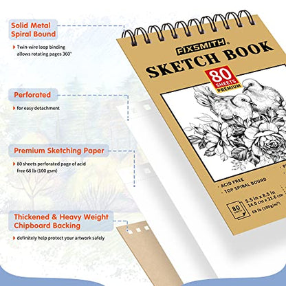FIXSMITH 5.5"X8.5" Sketch Book, 160 Sheets (68 lb/100gsm), 2 Pack - color: Tan, size: 5.5"x8.5"-2 Pack