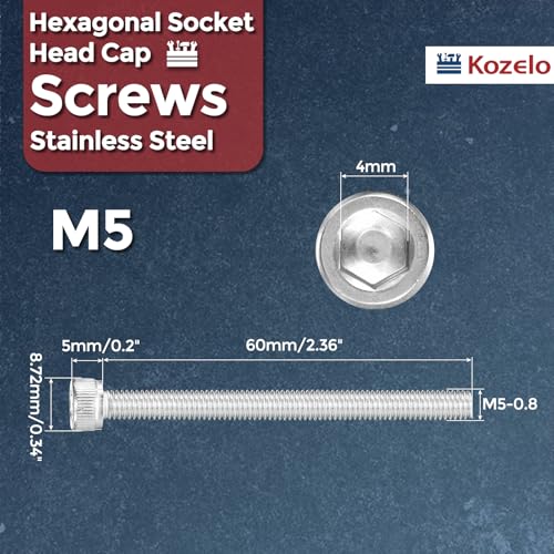 Socket Head Cap Screws M5-0.8x60mm 304 Stainless Steel Silver 10pcs - size: M5-0.8x60mm