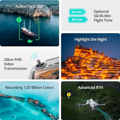 DJI Mini 4 Pro Drone with 3 Battery Fly More Combo with DJI RC 2 Screen Remote Camera Drone Bundle Kit, with 128 GB SD, 3.0 USB Card Reader, Landing Pad, Waterproof Backpack, Strobe Lights and More