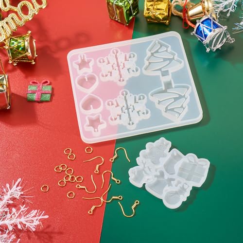 Elecrelive 2Pcs Christmas Earring Molds Snowman Bell Tree Star Resin Molds - color: Clear - Christmas