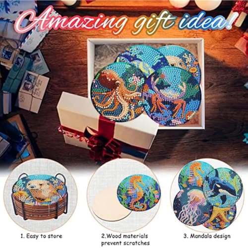 8 Pack Diamond Art Coasters,Ocean animal Diamond Painting Coasters Kits - color: Ocean Coasters-B