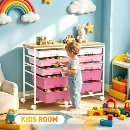 SUNALLY Rolling Carts with 5 Drawers, Storage Drawer Carts for Craft, Pink - color: Pink