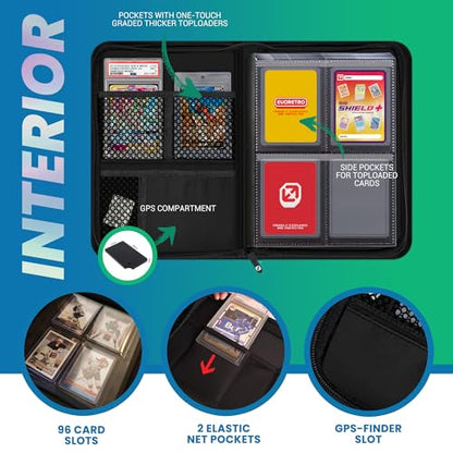 EVORETRO 4 Pocket Top Loader Binder, 96 Slots with 2 PSA Slab Pockets - style: Without Window
