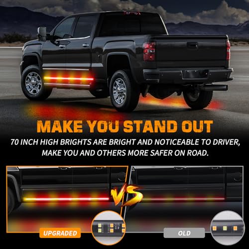 XRIDONSEN 70 inch Running Board Strobe Lights Amber Red Emergency Lights - color: Amber/Red