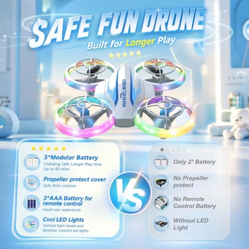 LED RC Drone for Kids Ages 6-12, LED Light drone toy with 3 Batteries