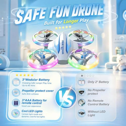 LED RC Drone for Kids Ages 6-12, LED Light drone toy with 3 Batteries