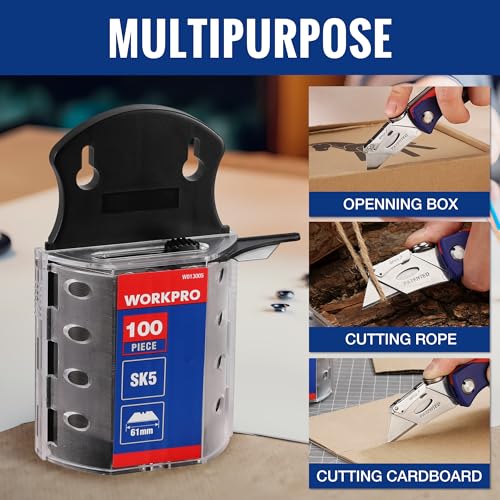 WORKPRO Utility Knife Blades, 100-Pack SK5 Steel Blades with Dispenser - style: 100 Pack