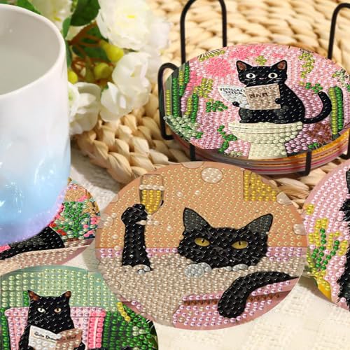 8 Pcs Cat Diamond Art Coasters Kit for Adults 4X4 Inch - color: Cat-1