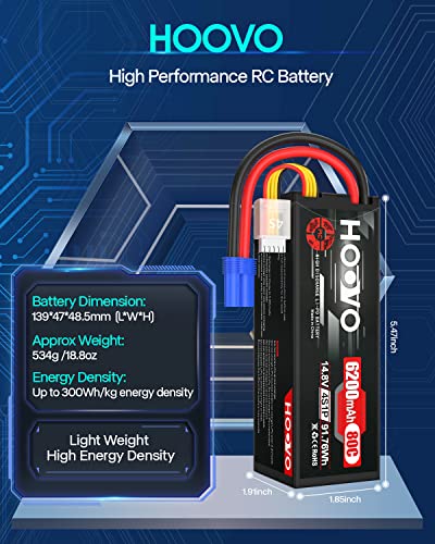 HOOVO 4S 14.8V 80C 6200mAh RC Lipo Battery Hard Case with EC5 Connector