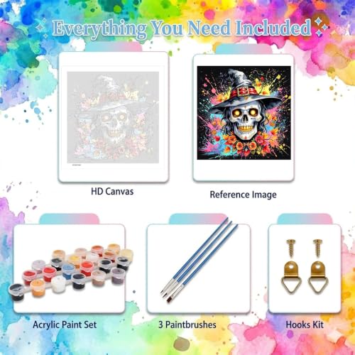 YarnWhimsy Skull Paint by Numbers Kit for Adults 16x16 inch - color: MT23087-US