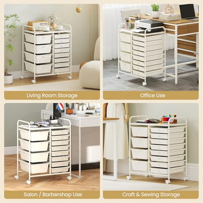 RELAX4LIFE 12-Drawer Rolling Storage Cart - Mobile Utility Drawer Carts - color: White, style: 12 Drawers