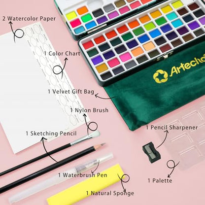 Artecho Watercolor Paint Set, 72 Colors with Metallics, Travel Case - style: 72Colors