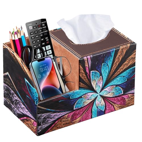 PU Leather Square Tissue Box Cover - Multi-Functional Tissue Box Holder - color: Butterfly
