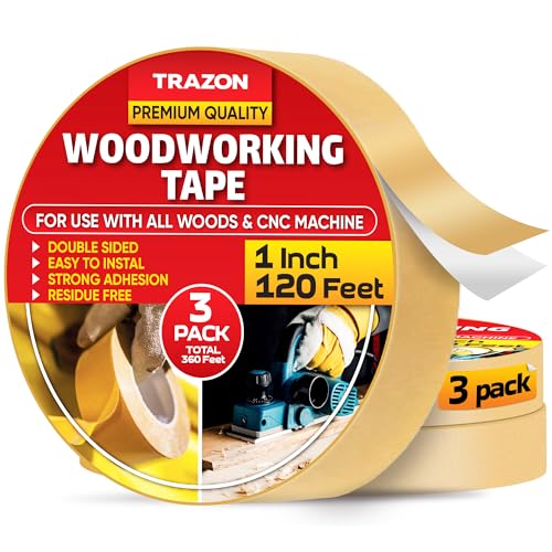 Trazon Double Sided Woodworking Tape Super Strong, 3 Pack, 1 Inch x 120 Feet, Wood Crafter Sticky Tool, Two Side Adhesive for Router Templates and CNC Machine, Removable & Residue Free - size: 1 Inch x 120 Feet