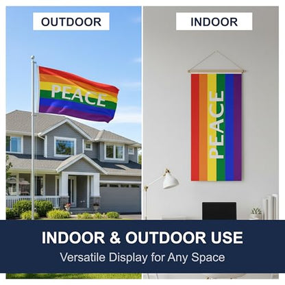 SSK® Rainbow Peace Outdoor Flag - Large 3' x 5', Weather-Resistant Polyester - color: Rainbow Peace Letters