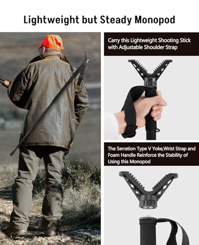 MidTen Shooting Stick Hunting Monopod with V Yoke Rest for Gun and Crossbow - color: Black