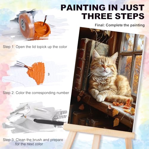 4 Pcs Framed Paint by Numbers Kit for Adults Sleeping Cat with Wooden Easel - color: YOP4P10