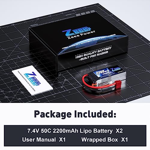 Zeee 2S 2200mAh Shorty Lipo Battery 7.4V 50C with T Connector (2 Pack)