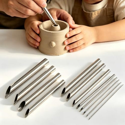 Stainless Steel Round Clay Puncher Silver Hand Sculpture Ceramic Cutting Tool Set of 24