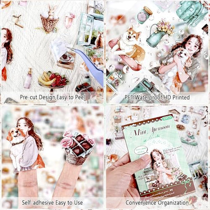 Coffee Time PET Sticker Book, 20 Sheets Die Cut Stickers - color: Peppermint Nap