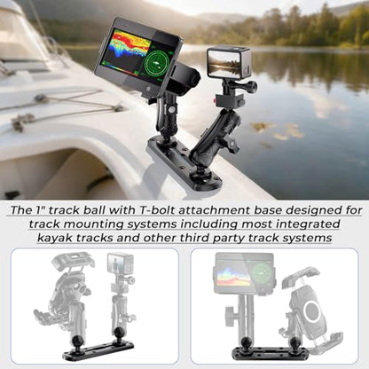VAZESWIN 7" Track Rail Mount with 2 PCS 1" Ball T-Bolt Base for Kayak Boat