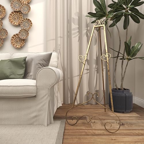 Deco 79 Metal Scroll Easel, Stand 21" x 25" x 48", Gold - color: Gold, size: 23" x 24" x 48"