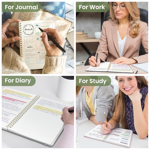 Taja Grid Spiral Notebook for Work, 5.7"x7.9" Spiral Dotted Grid Journal - color: A-Green, style: b-Dotted