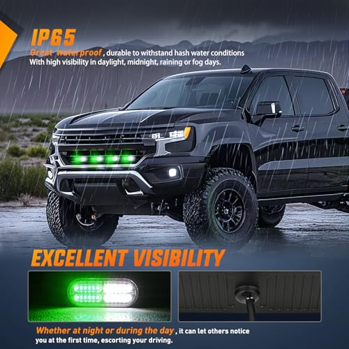 Nilight 4PCS LED Strobe Lights 12V 24V Sync Feature Green White - color: Green White w/Controller