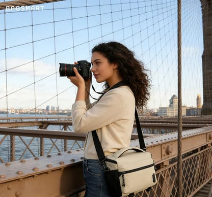 BAGSMART Camera Sling Bag with Tripod Holder & Rain Cover, Ivory White - color: 03-Ivory White