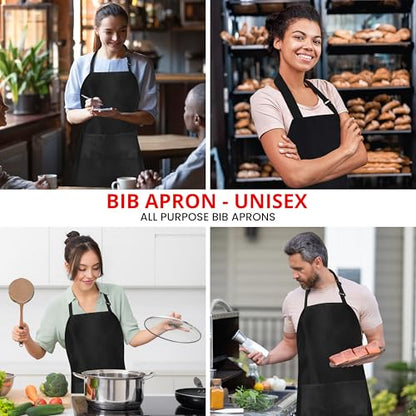 Utopia Kitchen Bib Aprons 10 Pack Adjustable With 2 Pockets - color: Black