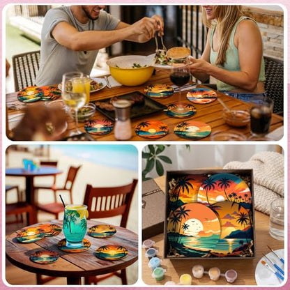 Reallnaive 8 Pcs Beach Paint by Numbers Kit for Adults Coastal Coasters - style: Beach