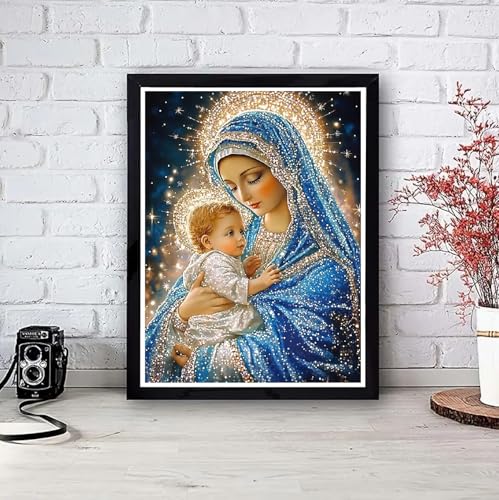 JFYHAB 5D Jesus Diamond Art Kits for Adults Beginners, Virgin Mary Diamond Painting Kits, DIY Full Round Drill Paint by Diamonds Dot Gem Art for Adults, Home Wall Decor 12 x 16 Inch